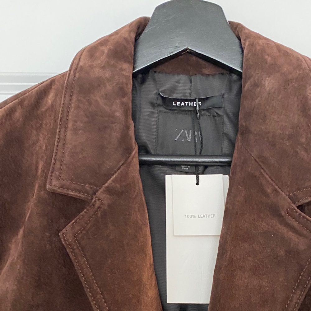 Zara Women's Dark Brown Genuine Suede Oversized Jacket L - Picture 2 of 11